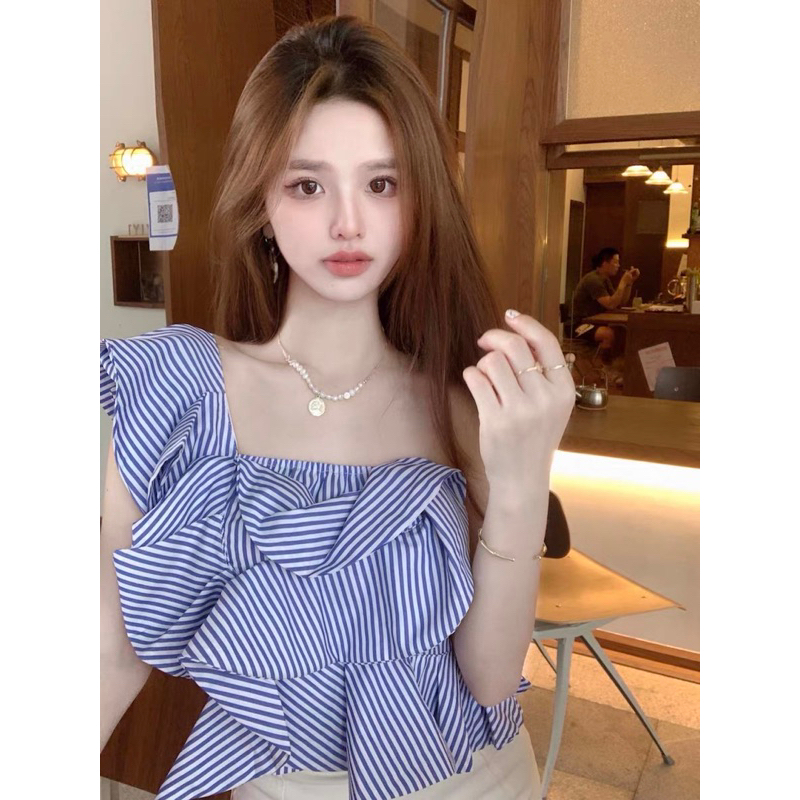 SẴN - Áo trễ vai kẻ bèo tầng quảng châu siêu hot