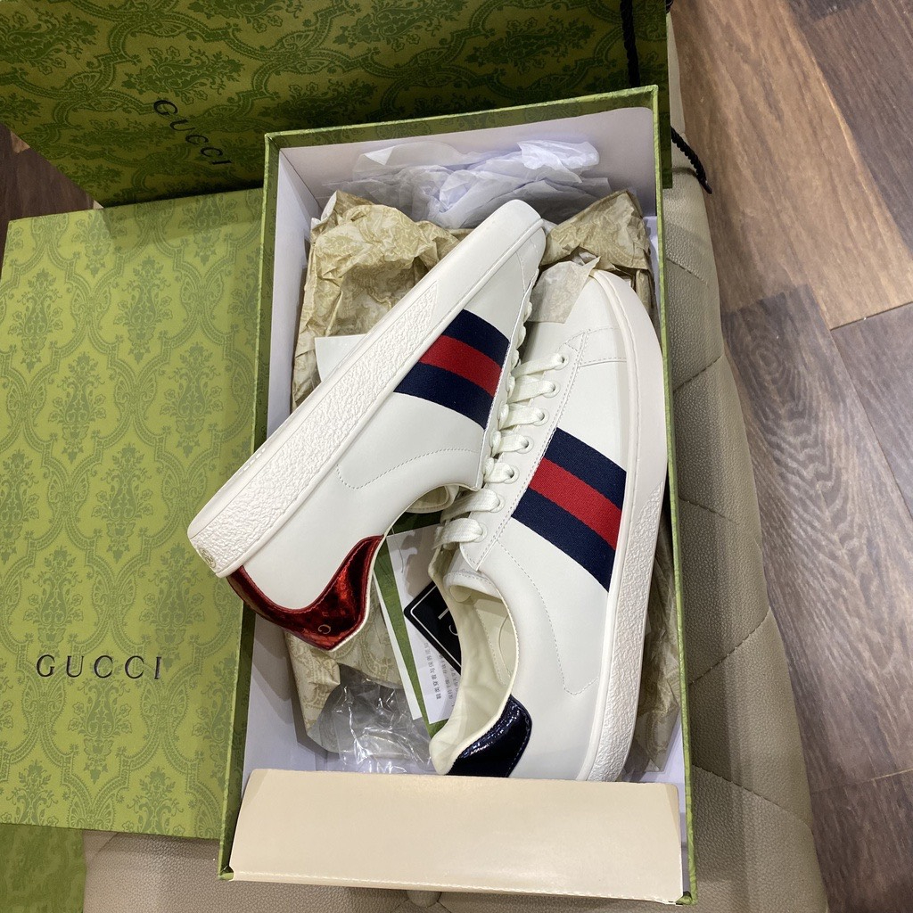 Giày Gucci Love,  Giày Thể Thao Gucci Chun + GC ong vàng rắn thêu Hàng Cao Cấp  Vanil Full Box Xanh