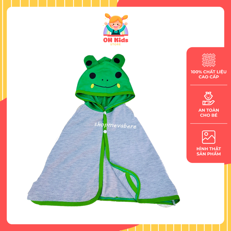 Áo choàng chống nắng cho bé, Áo chống gió trẻ em hình ếch xanh ngộ nghĩnh vải cotton cao cấp 8-16kg - OH KIDS STORE