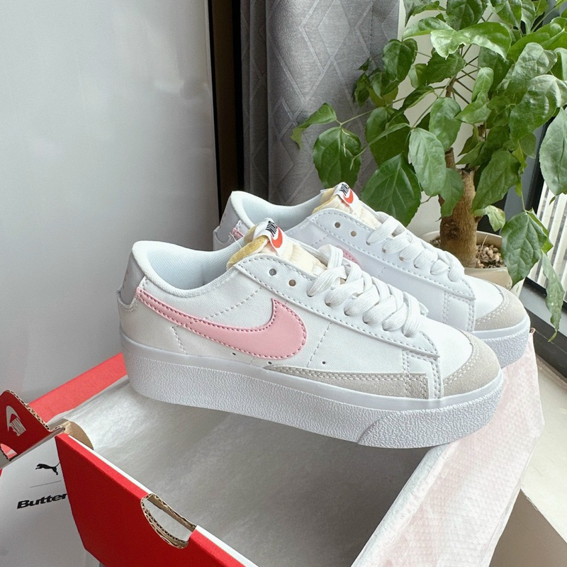 Giày thể thao sneaker air Blazer Low Platform trắng viền hồng đế bánh mỳ
