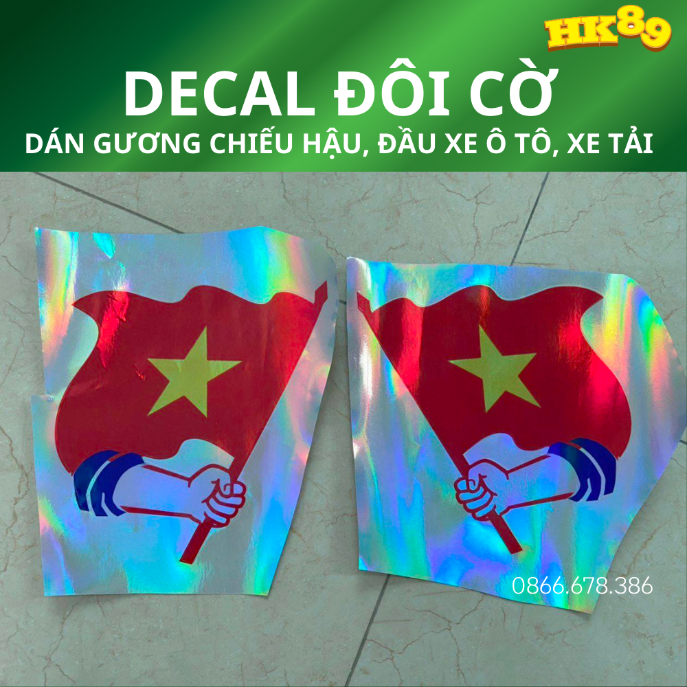 Tem xe hình Cờ Quốc Kỳ dán gương chiếu hậu, đầu xe ô tô, xe máy  - Decal 3 lớp, phản quang 7 màu