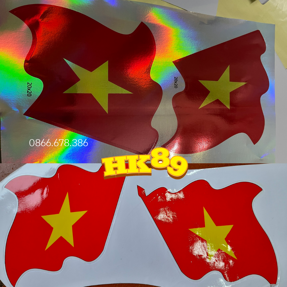 Tem xe Cờ Việt Nam đang bay dán gương chiếu hậu, đầu xe ô tô - Decal 3 lớp, phản quang 7 màu