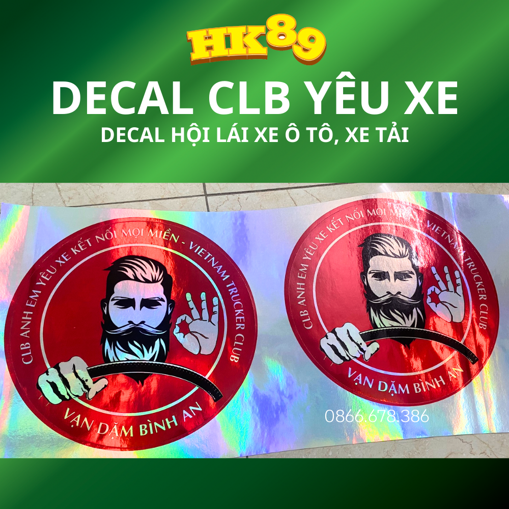 Tem xe tải - Decal dán xe ô tô - Logo CLB Anh em yêu xe - Sticker phản quang lấp lánh 7 màu (SL: 1 đôi)