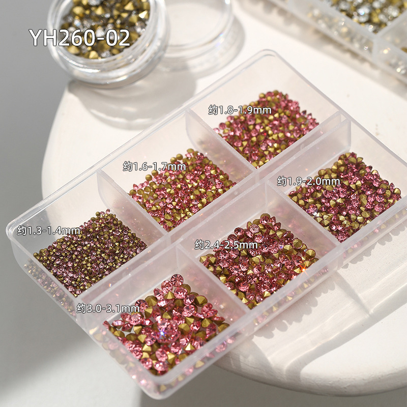 Set 1000 Viên đá 6 ngăn trang trí móng tay chân nhọn