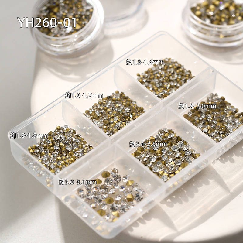 Set 1000 Viên đá 6 ngăn trang trí móng tay chân nhọn