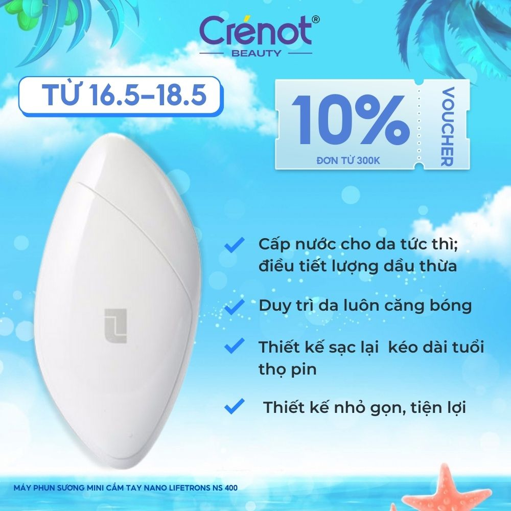 Máy phun sương mini cầm tay Nano LIFETRONS NS 400 tạo ẩm dưỡng da cấp nước tức thì giúp da mặt căng bóng mịn màng