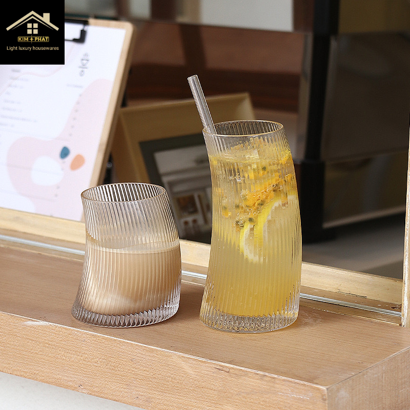 Cốc Ly Thuỷ Tinh cong sọc dọc, Ly Thuỷ Tinh Chịu Nhiệt Không chì, Ly Decor, Sinh Tố, Cafe..v..v