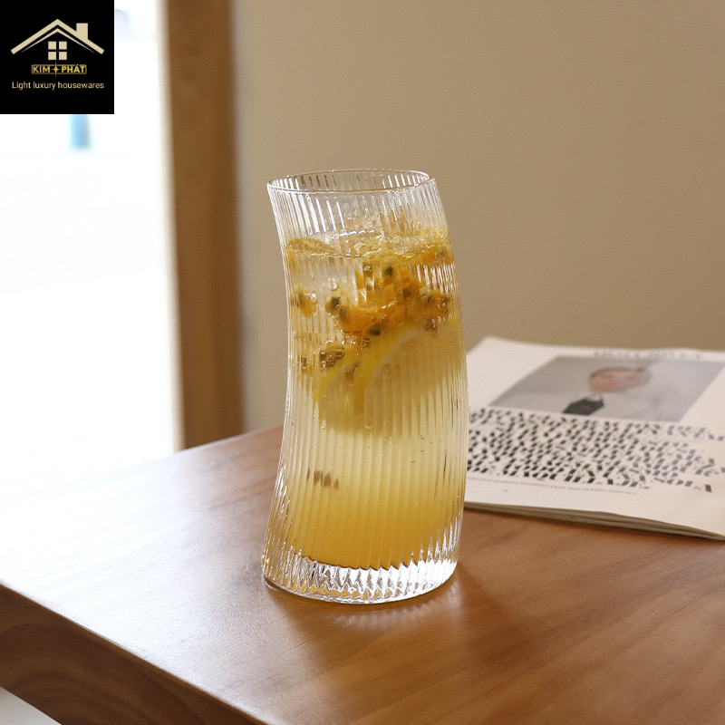 Cốc Ly Thuỷ Tinh cong sọc dọc, Ly Thuỷ Tinh Chịu Nhiệt Không chì, Ly Decor, Sinh Tố, Cafe..v..v