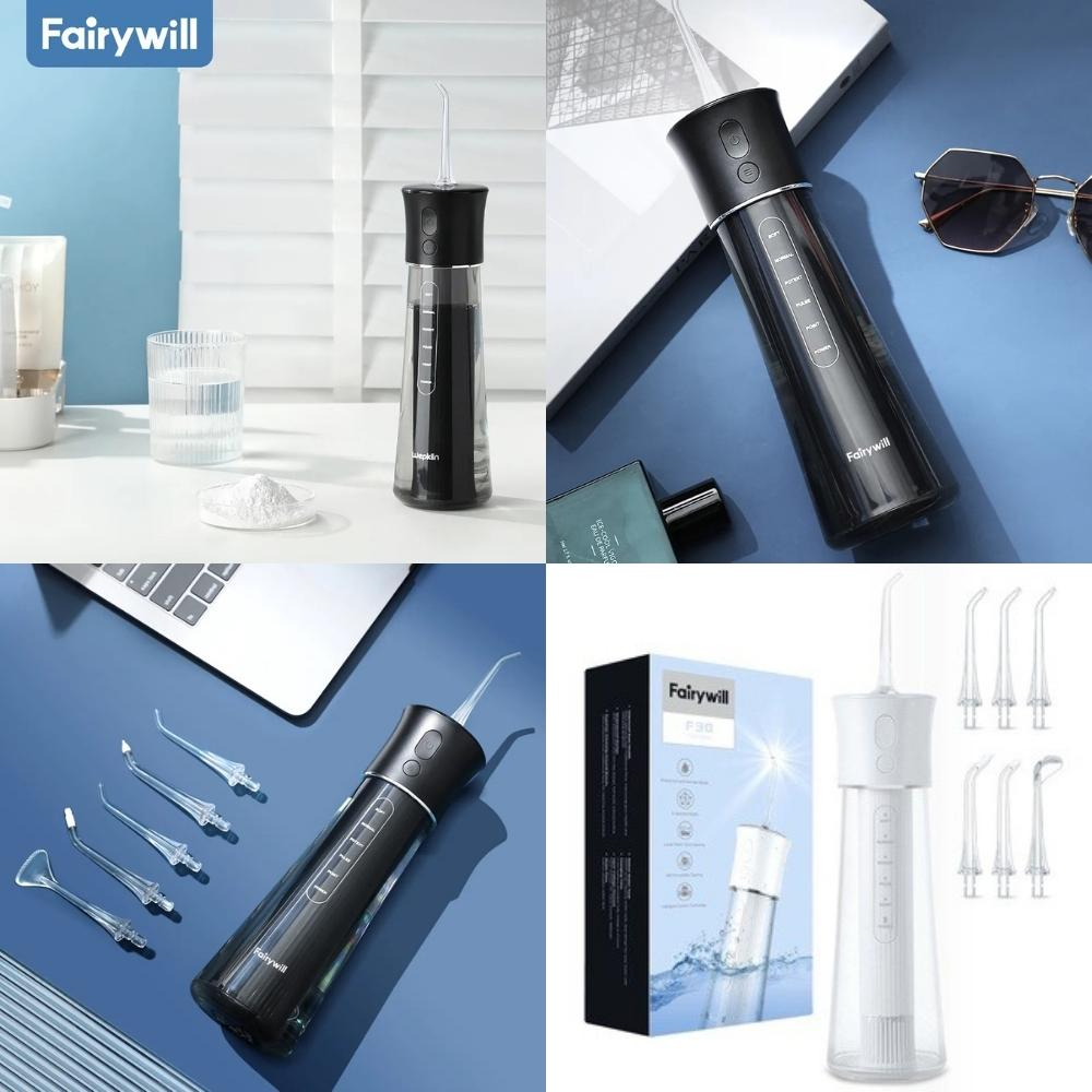 Máy tăm nước Fairywill F30 chính hãng Đức máy xịt răng làm sạch 99% du lịch, tăm xỉa răng gia đình 6 đầu thay -BH 2năm