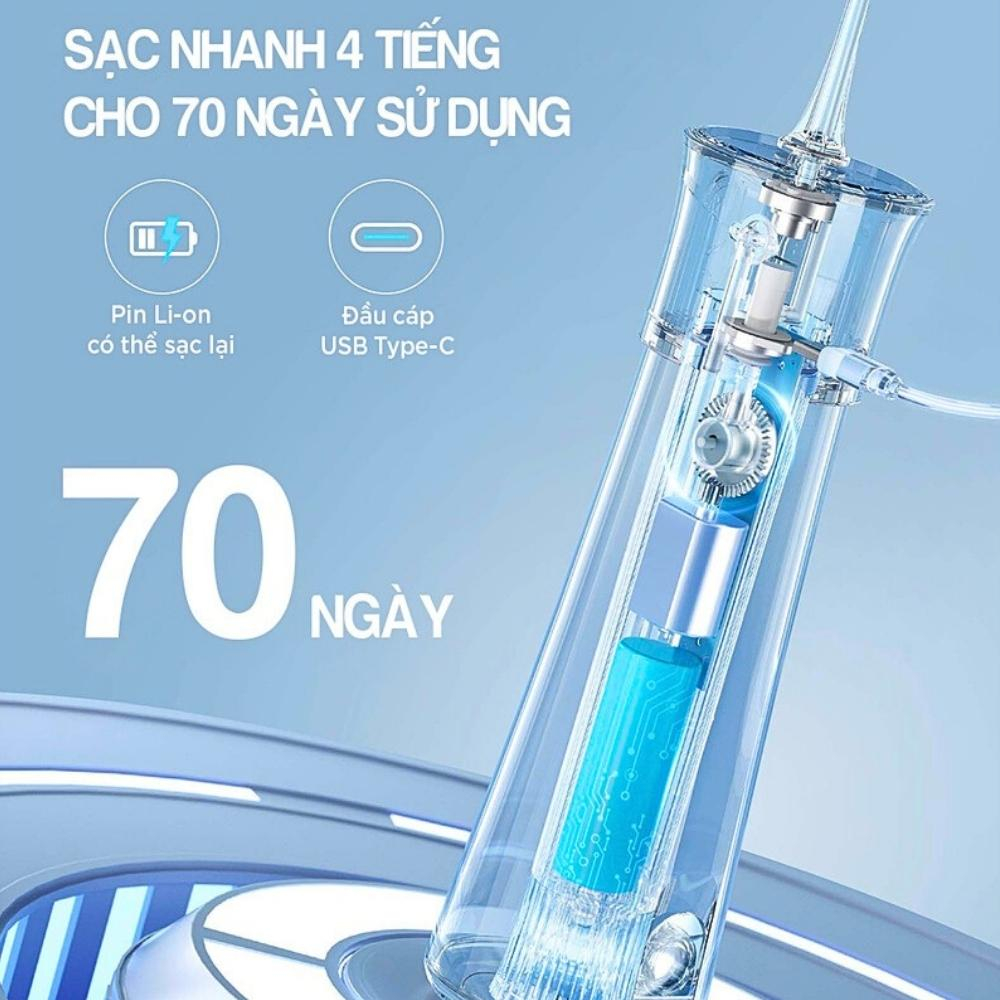 Máy tăm nước Fairywill F30 chính hãng Đức máy xịt răng làm sạch 99% du lịch, tăm xỉa răng gia đình 6 đầu thay -BH 2năm