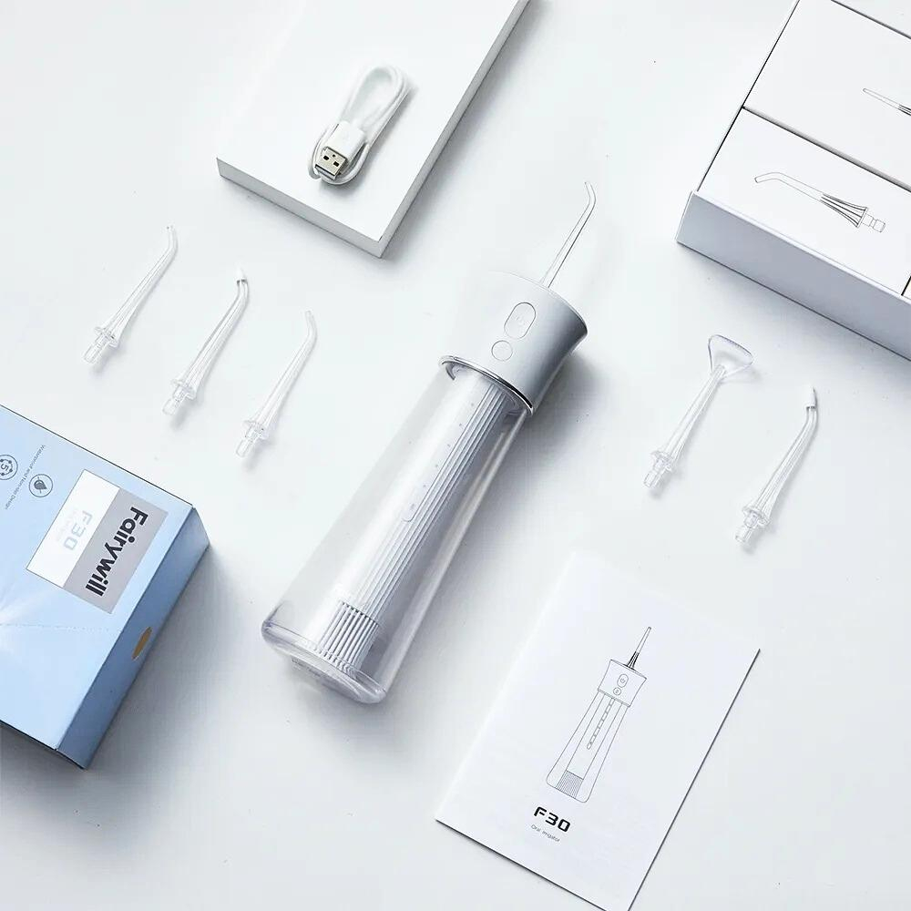 Máy tăm nước Fairywill F30 chính hãng Đức máy xịt răng làm sạch 99% du lịch, tăm xỉa răng gia đình 6 đầu thay -BH 2năm
