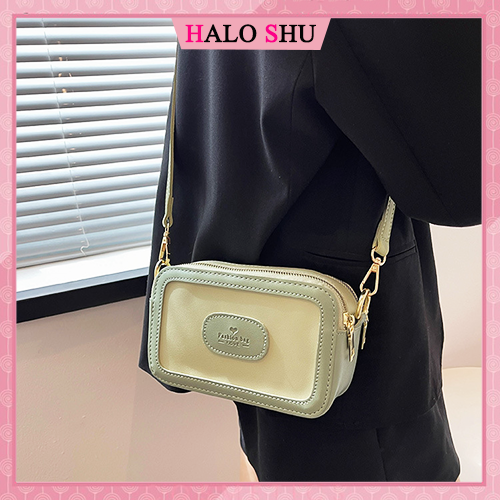 Túi xách nữ, túi đeo chéo nữ dây tăng chỉnh dáng vuông 2 ngăn HALO SHU size 19 mã HL09 xanh bơ