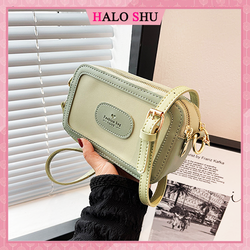 Túi xách nữ, túi đeo chéo nữ dây tăng chỉnh dáng vuông 2 ngăn HALO SHU size 19 mã HL09 xanh bơ