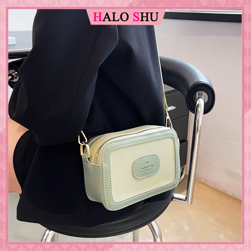 Túi xách nữ, túi đeo chéo nữ dây tăng chỉnh dáng vuông 2 ngăn HALO SHU size 19 mã HL09 xanh bơ