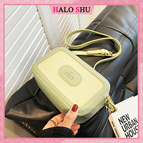 Túi xách nữ, túi đeo chéo nữ dây tăng chỉnh dáng vuông 2 ngăn HALO SHU size 19 mã HL09 xanh bơ