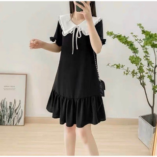 Đầm đen suông đuôi cá cổ trắng (kèm hình thật)