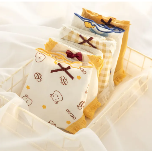 COMBO 5 QUẦN LÓT NỮ GẤU BEAR VÀNG ĐÍNH NƠ CUTE