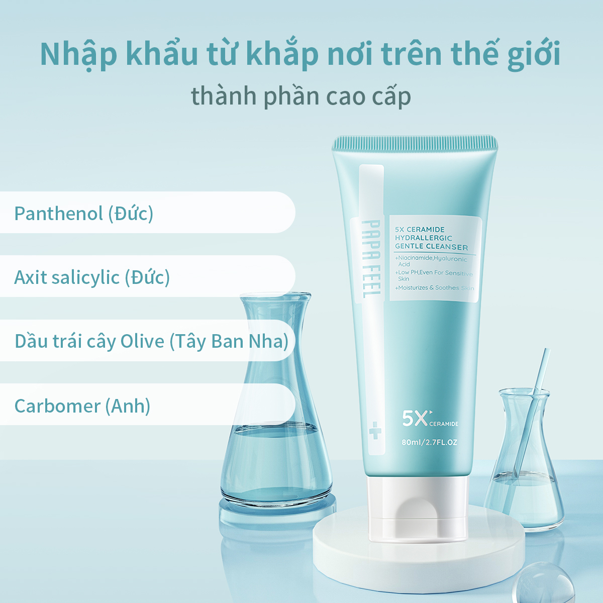 PAPA FEEL Sữa rửa mặt  5X Ceramide  làm dịu da  cấp ẩm làm sáng da  Axit Hyaluronic  phù hợp cho da nhạy cảm 80ml | BigBuy360 - bigbuy360.vn
