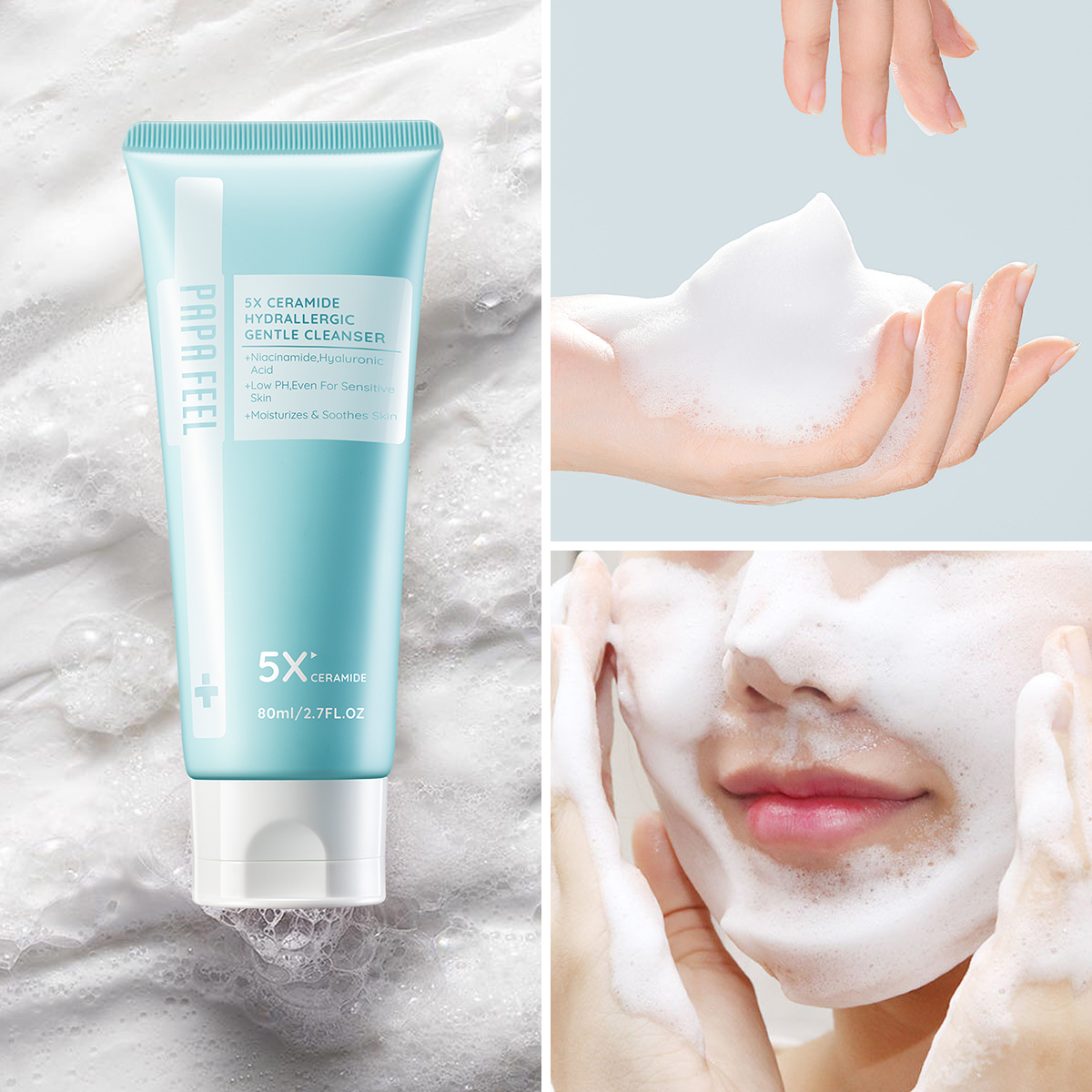 PAPA FEEL Sữa rửa mặt  5X Ceramide  làm dịu da  cấp ẩm làm sáng da  Axit Hyaluronic  phù hợp cho da nhạy cảm 80ml | BigBuy360 - bigbuy360.vn