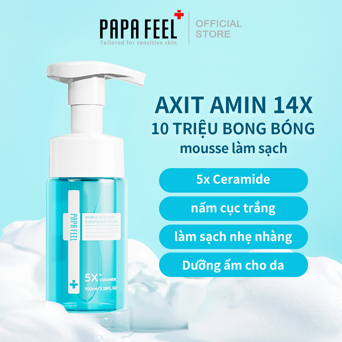 PAPA FEEL Sữa rửa mặt Amino Acid tạo bọt làm sạch sâu dành cho da nhạy cảm 100ml | BigBuy360 - bigbuy360.vn