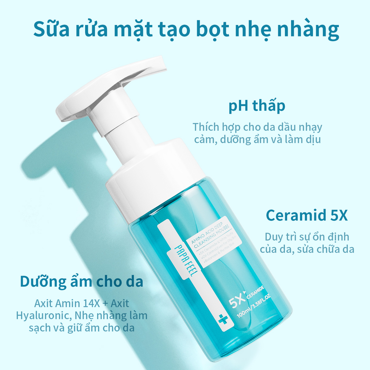 PAPA FEEL Sữa rửa mặt Amino Acid tạo bọt làm sạch sâu dành cho da nhạy cảm 100ml | BigBuy360 - bigbuy360.vn
