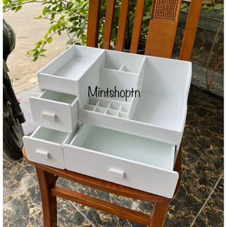 Kệ mỹ phẩm max 35cm màu trắng , tủ đựng mỹ phẩm , kệ đựng đồ trang điểm có khay đựng son 8 ô , đựng đồ makeup