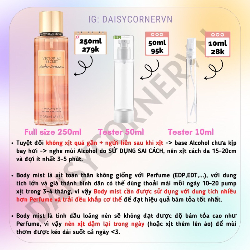 Highly Spirited - Xịt thơm toàn thân Body Mist Victoria’s Secret - Amaretto Fizz - Blushing Bubbly - Flower