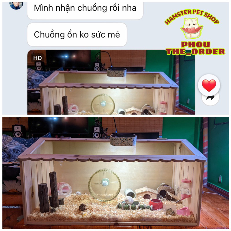 Lồng chuồng chuột hamster hình ngôi nhà gỗ mix nhựa mica