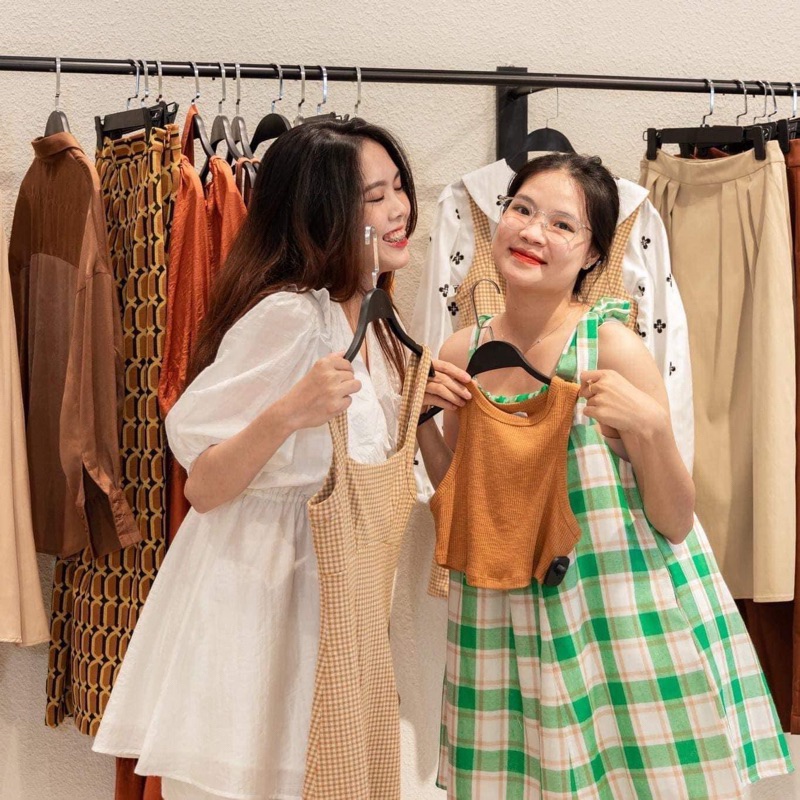 đầm xanh lá caro Dottie size S