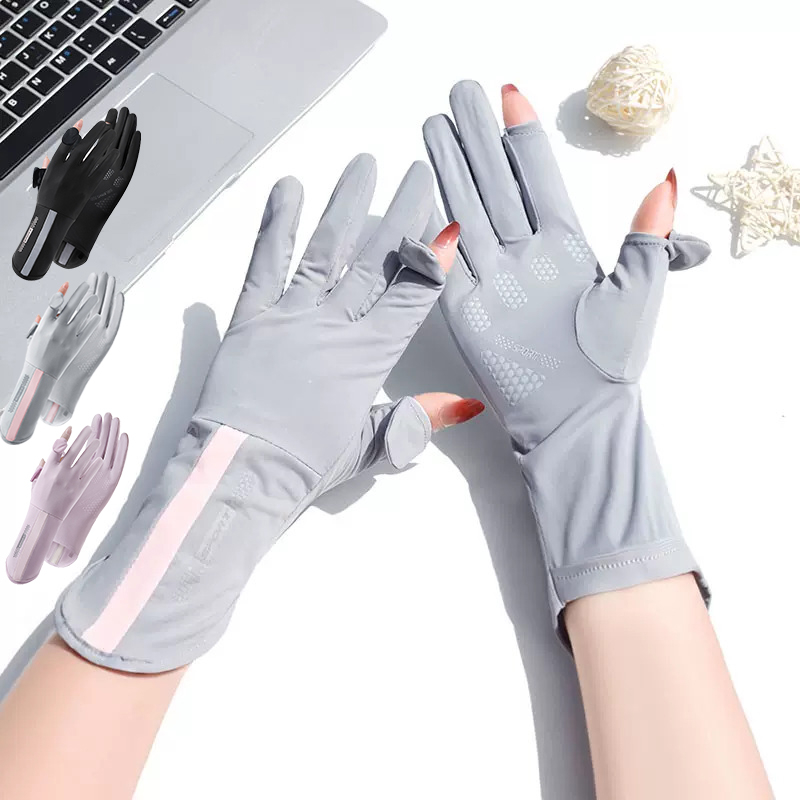 Găng Tay Đi Nắng Hở Ngón Chống Trượt Bao Kín Tay Chống Tia UV Thoáng Khí Lái Xe Nam Nữ Có Thể Chạm Màn Hình Cảm Ứng