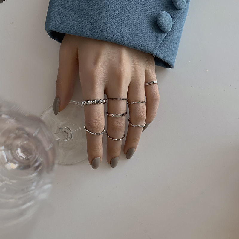 Set 8 Nhẫn Đeo Tay Mạ Bạc Phong Cách RetroThời Trang Cho Nam Nữ N07