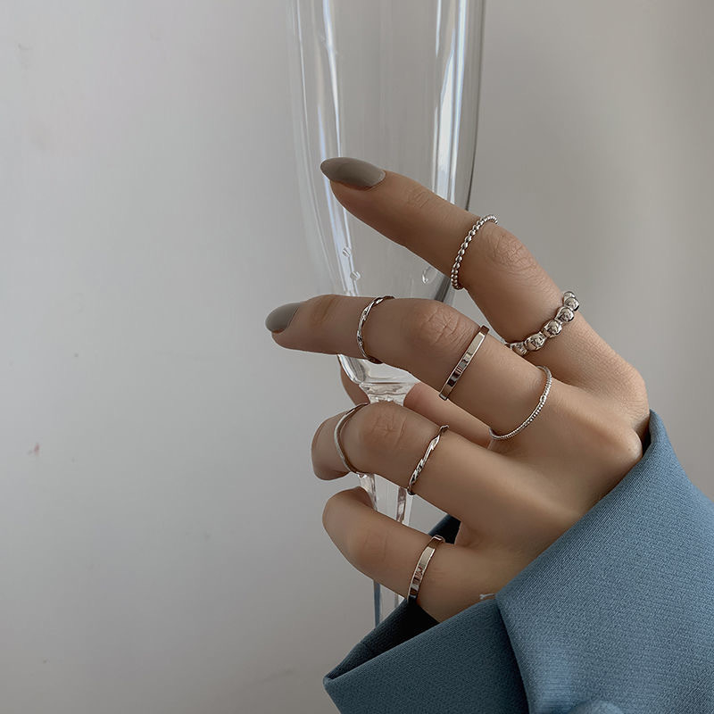 Set 8 Nhẫn Đeo Tay Mạ Bạc Phong Cách RetroThời Trang Cho Nam Nữ N07