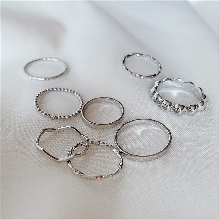 Set 8 Nhẫn Đeo Tay Mạ Bạc Phong Cách RetroThời Trang Cho Nam Nữ N07