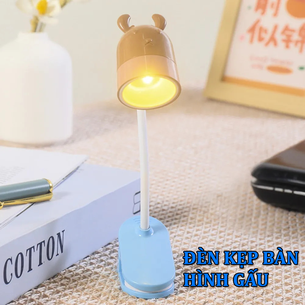 Đèn led có đế kẹp bàn tích điện G01 siêu sáng hình gấu dễ thương nhiều màu sắc ngẫu nhiên , có thể gập xoay mọi chiều