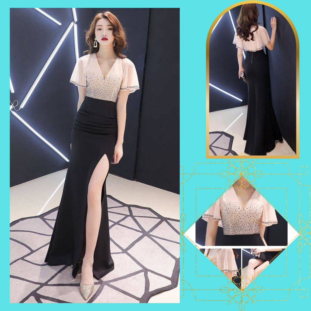 Đầm Dạ Hội Bigsize Đính Đá Cao Cấp - Váy Đầm Dáng Dài Thun Phối Voan Quảng Châu Cao Cấp Sang Trọng Kiêu Sa