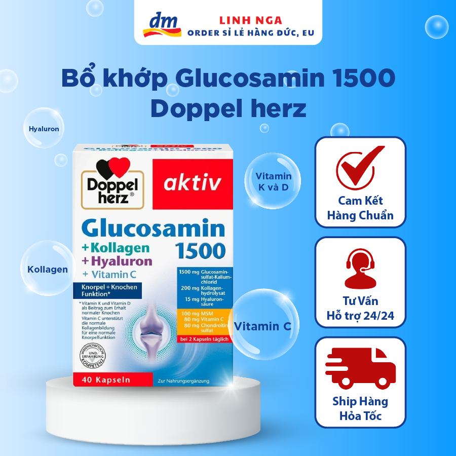 Viên uống xương khớp glucosamin 1500 , giảm đau vai gáy - Nội địa Đức