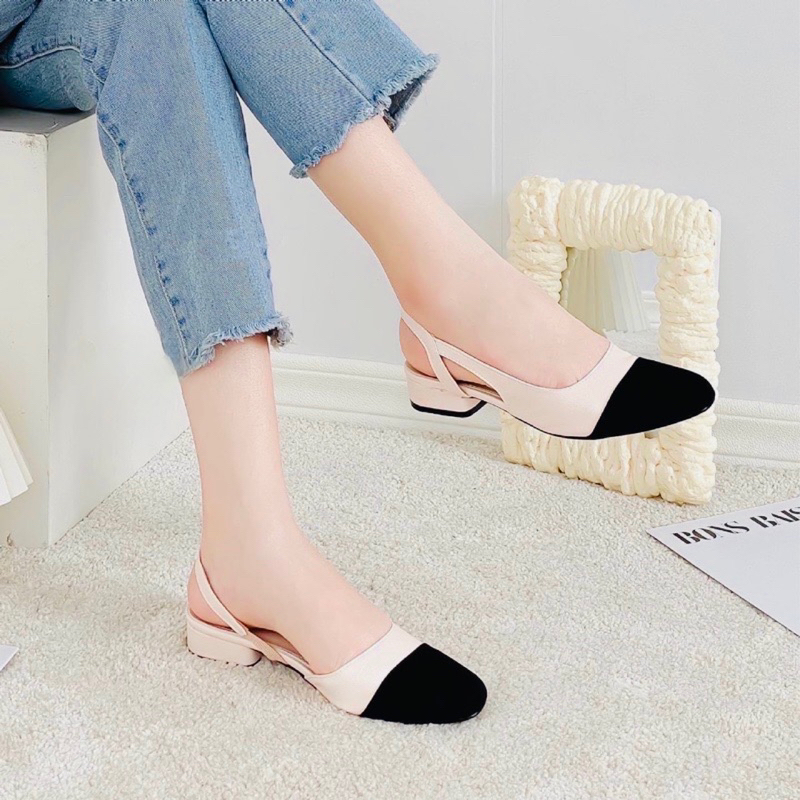GIÀY MŨI TRÒN QUAI HẬU- GIÀY Slingback vá mũi gót cao 3p siêu êm mềm