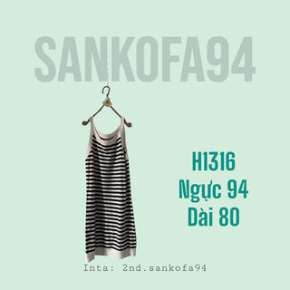 H1316 đầm dây sọc ngang đen trắng 2 hand
