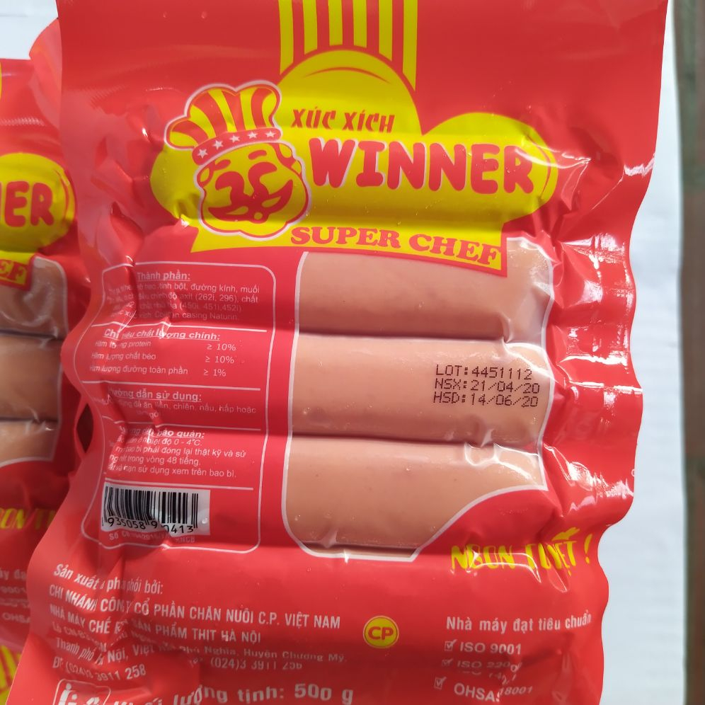 Xúc xích chiên Winner hãng CP chiên rán, thả lẩu tiện lợi