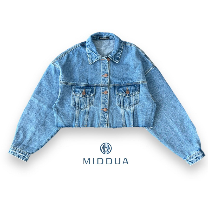 KJ2301 Khoác jean crop dáng rộng