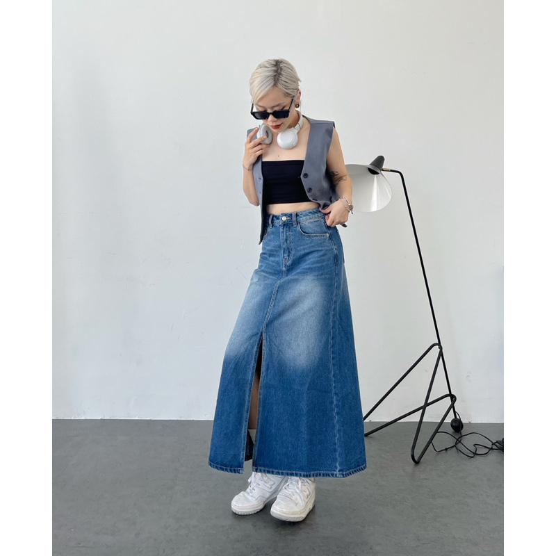 VJ034 Váy denim dài chữ A