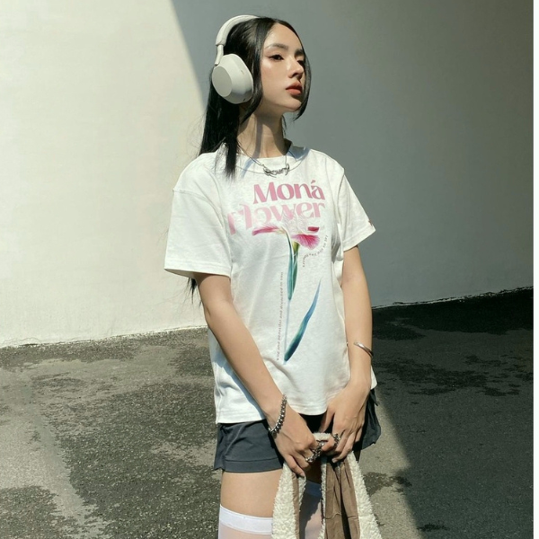 Áo thun baby tee in hoa Moná Fleur Trắng - StyleGenZ