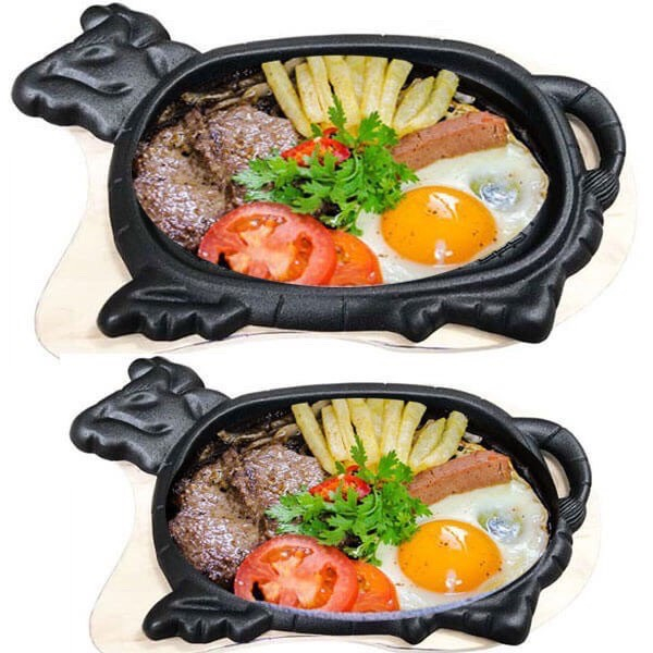 ****Chảo gang không dính làm bò né Vạn Lợi HÀNG CAO CẤP,chảo gang làm bò bít tết kèm đế lót gỗ chống dính  gia dụng Nari