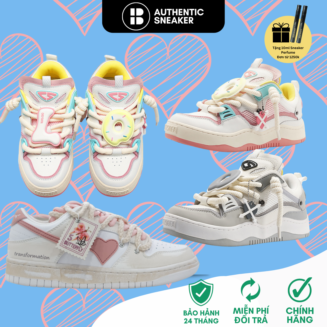 Giày Cat & Sofa, Giày Sneaker Thể Thao Cat Sofa Bufterfly Letter Pink Nhẹ Nhàng Xinh Xắn AC278