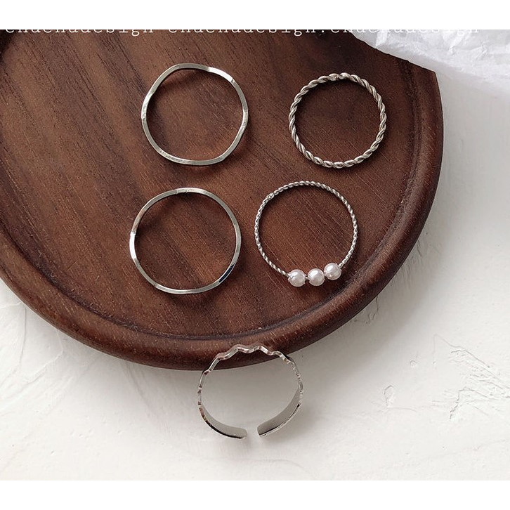 Set 5 Nhẫn Đeo Tay Mạ Bạc Đơn Giản Thời Trang Cho Nữ Sinh N13