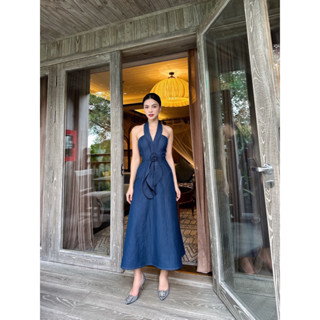 Đầm jean dài CARLA có nơ hoa trước ngực - Calantha Dress