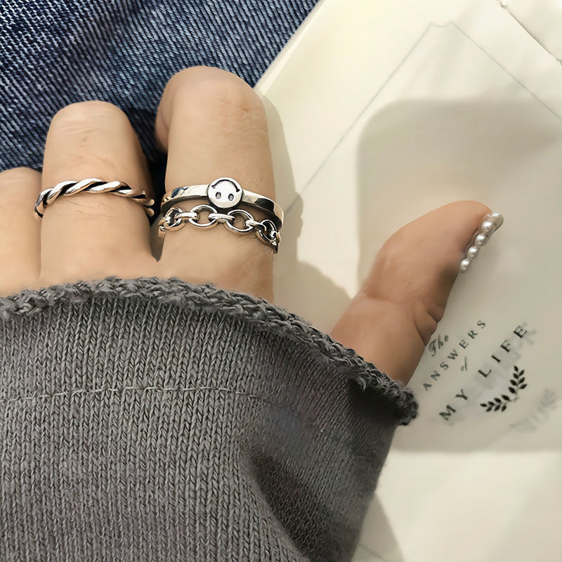 Set 2 Nhẫn Đeo Tay Hình Mặt Cười Ngộ Nghĩnh Cho Cặp Đôi Nam Nữ N27