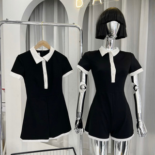 𝑳𝒆𝒈𝒂𝒏 jumpsuit đen viền trắng cộc tay basic - TKCC Bageo