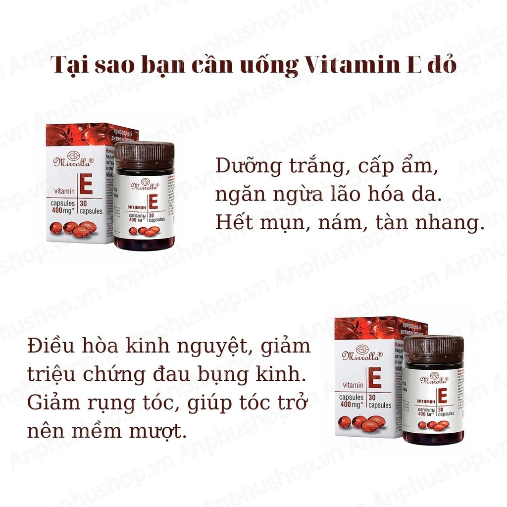 Vitamin E đỏ Nga Mirrolla 400mg (Sản phẩm chính hãng)