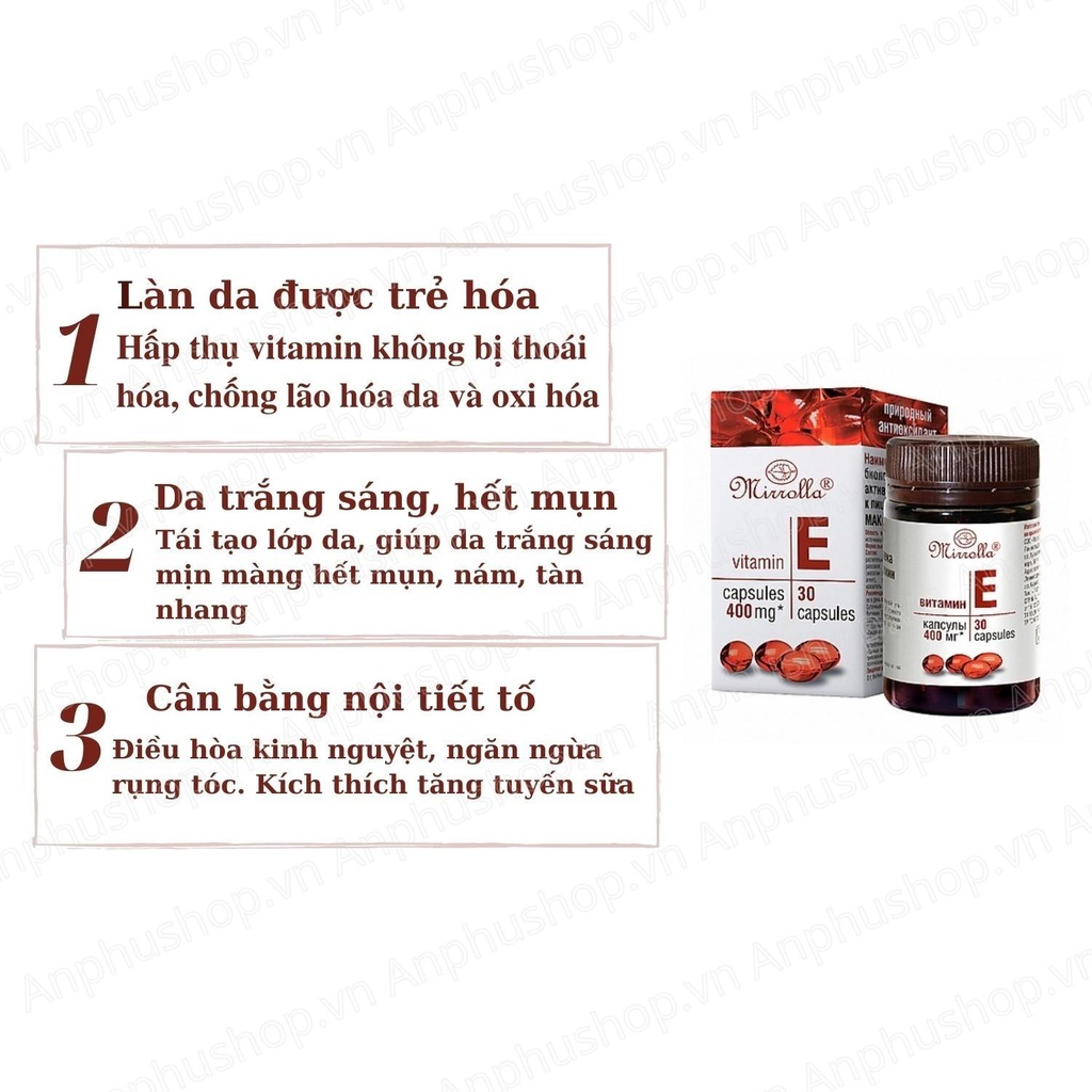 Vitamin E đỏ Nga Mirrolla 400mg